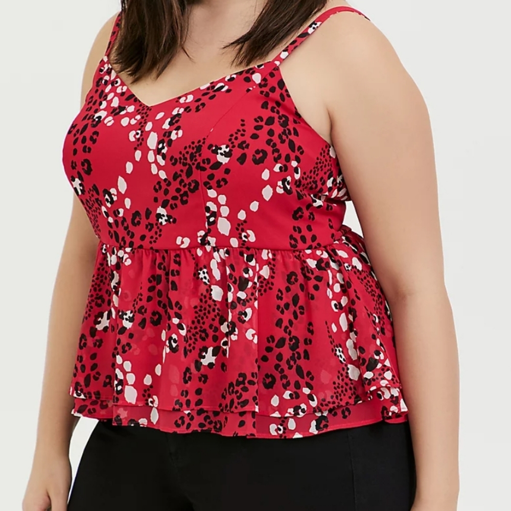 Torrid Fuchsia Pink Leopard Chiffon Peplum Midi Cami Top Size 3